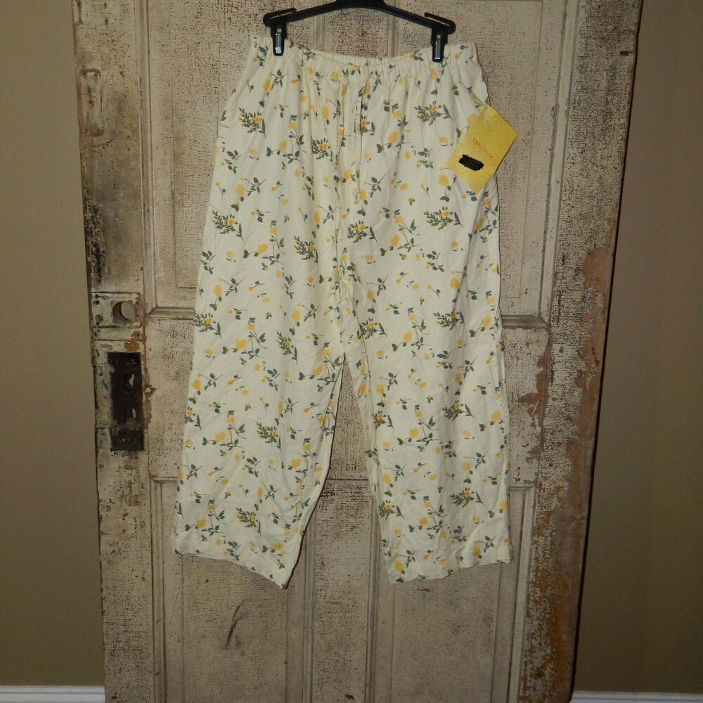 Denim & Co (QVC) Linen Blend Floral Capri Pants Size Large (N-18)